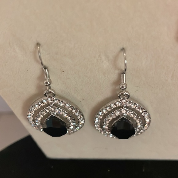 2” silver plated tear drop shaped drop earrings w/50 prong set crystals - Picture 3 of 16